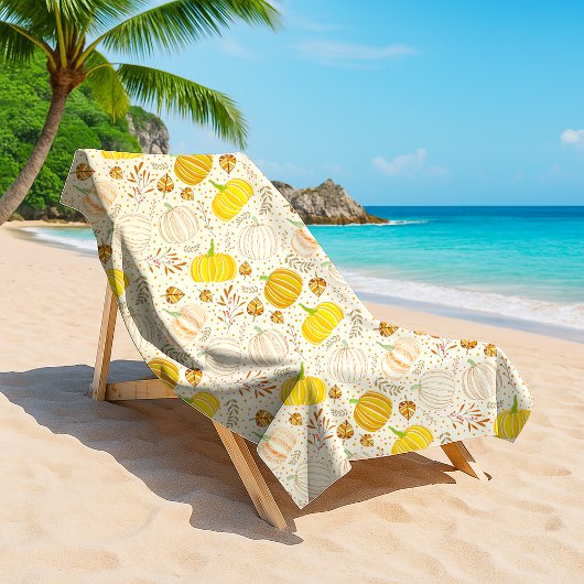 Pumpkins Autumn Fall Harvest Pattern ビーチタオル