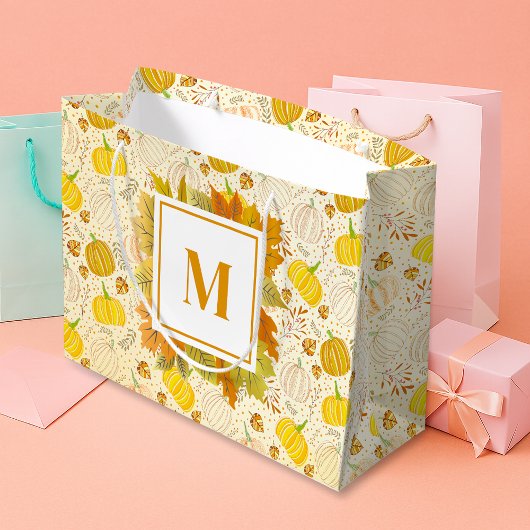 Pumpkins Autumn Fall Harvest Pattern ラージペーパーバッグ