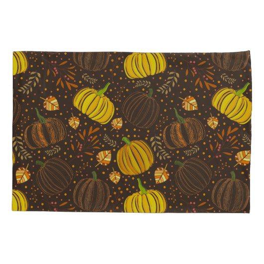 Pumpkins Autumn Fall Harvest Pattern 枕カバー (裏面-左)