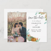 Pumpkins Autumn Wedding日付写真を保存 案内ポストカード (正面/裏面)