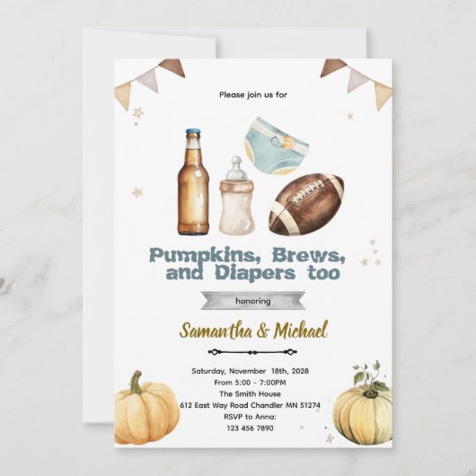 Pumpkins Brew and Diapers Too Invitation 招待状 (正面)