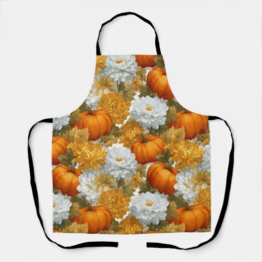 Pumpkins & Chrysanthemums Fall Design エプロン (正面)