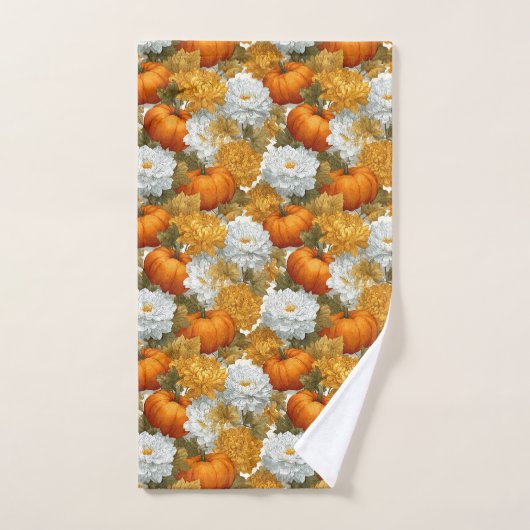 Pumpkins & Chrysanthemums Fall Design バスタオルセット (ハンドタオル)
