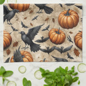 Pumpkins, Crows, and Bats Halloween Pattern キッチンタオル (折り畳み)