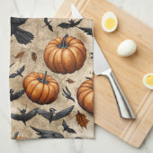 Pumpkins, Crows, and Bats Halloween Pattern キッチンタオル (四つ折り)
