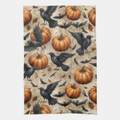 Pumpkins, Crows, and Bats Halloween Pattern キッチンタオル (縦)