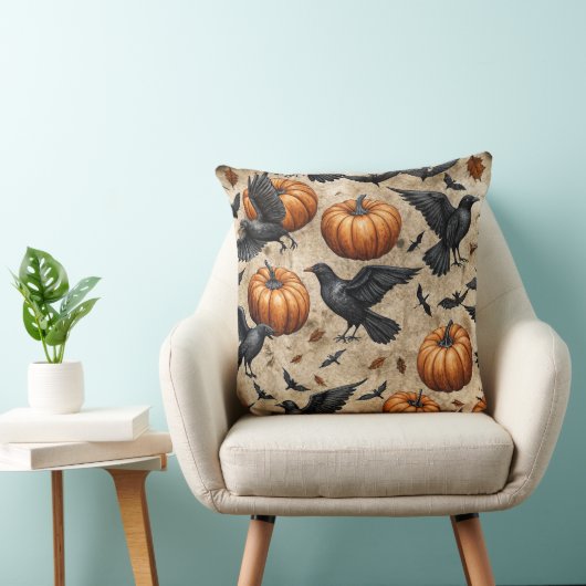 Pumpkins, Crows, and Bats Halloween Pattern クッション (椅子)