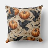 Pumpkins, Crows, and Bats Halloween Pattern クッション (裏面)