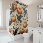 Pumpkins, Crows, and Bats Halloween Pattern シャワーカーテン (インサイチュ)
