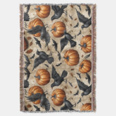 Pumpkins, Crows, and Bats Halloween Pattern スローブランケット (正面縦)