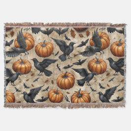 Pumpkins, Crows, and Bats Halloween Pattern スローブランケット