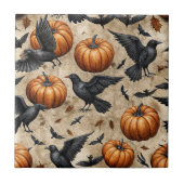 Pumpkins, Crows, and Bats Halloween Pattern タイル (正面)