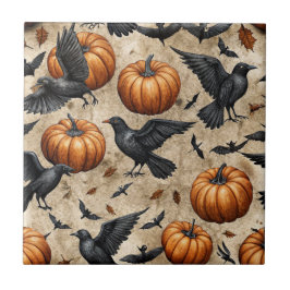 Pumpkins, Crows, and Bats Halloween Pattern タイル
