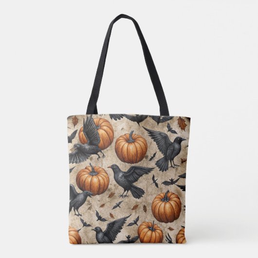 Pumpkins, Crows, and Bats Halloween Pattern トートバッグ (裏面)