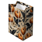 Pumpkins, Crows, and Bats Halloween Pattern ミディアムペーパーバッグ (正面アングル)