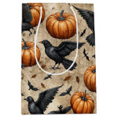 Pumpkins, Crows, and Bats Halloween Pattern ミディアムペーパーバッグ (正面)