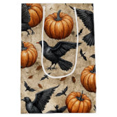 Pumpkins, Crows, and Bats Halloween Pattern ミディアムペーパーバッグ (裏面)