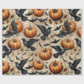 Pumpkins, Crows, and Bats Halloween Pattern ラッピングペーパー (フラット)