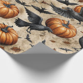 Pumpkins, Crows, and Bats Halloween Pattern ラッピングペーパー (角)