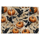 Pumpkins, Crows, and Bats Halloween Pattern ラージペーパーバッグ (裏面)