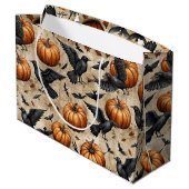 Pumpkins, Crows, and Bats Halloween Pattern ラージペーパーバッグ (裏面アングル)