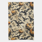 Pumpkins, Crows, and Bats Halloween Pattern (2) キッチンタオル (縦)