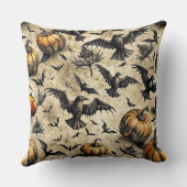 Pumpkins, Crows, and Bats Halloween Pattern (2) クッション (裏面)