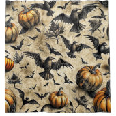 Pumpkins, Crows, and Bats Halloween Pattern (2) シャワーカーテン (正面)