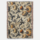 Pumpkins, Crows, and Bats Halloween Pattern (2) スローブランケット (正面縦)