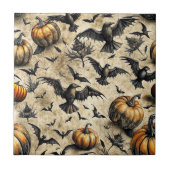 Pumpkins, Crows, and Bats Halloween Pattern (2) タイル (正面)