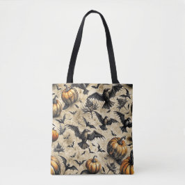 Pumpkins, Crows, and Bats Halloween Pattern (2) トートバッグ