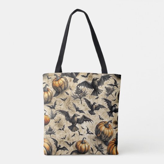 Pumpkins, Crows, and Bats Halloween Pattern (2) トートバッグ (裏面)