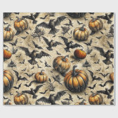 Pumpkins, Crows, and Bats Halloween Pattern (2) ラッピングペーパー (フラット)