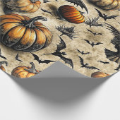 Pumpkins, Crows, and Bats Halloween Pattern (2) ラッピングペーパー (角)
