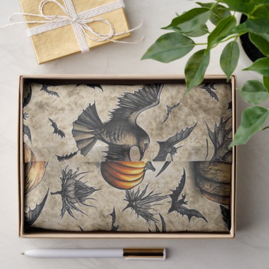 Pumpkins, Crows, and Bats Halloween Pattern (2) 薄葉紙 (ギフト)