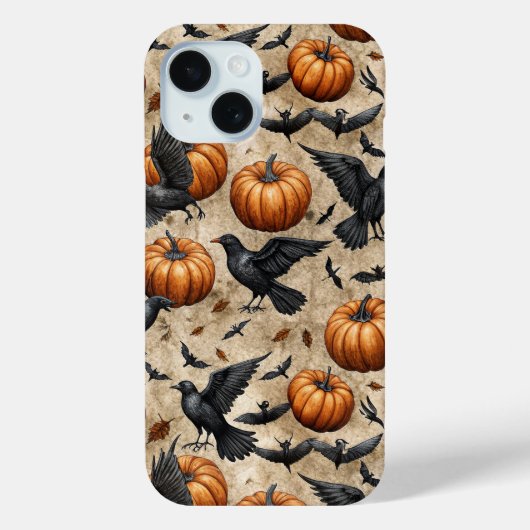 Pumpkins, Crows, and Bats Halloween Pattern Case-Mate iPhoneケース (裏面)