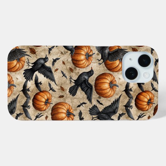 Pumpkins, Crows, and Bats Halloween Pattern Case-Mate iPhoneケース (裏面 (横))
