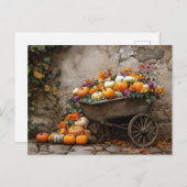 Pumpkins, Flowers, and Leaves in a Wheelbarrow ポストカード (正面/裏面)