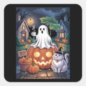 Pumpkins For Sale & Caffeine Ghost & Cat スクエアシール (正面)