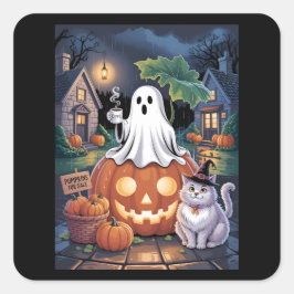 Pumpkins For Sale & Caffeine Ghost & Cat スクエアシール
