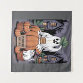 Pumpkins For Sale & Caffeine Ghost & Cat V2 タペストリー (正面(横))