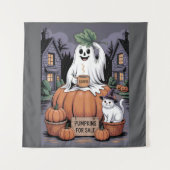 Pumpkins For Sale & Caffeine Ghost & Cat V2 タペストリー (正面)