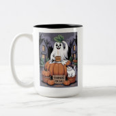 Pumpkins For Sale & Caffeine Ghost & Cat V2 ツートーンマグカップ (左)