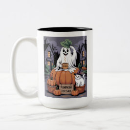 Pumpkins For Sale & Caffeine Ghost & Cat V2 ツートーンマグカップ