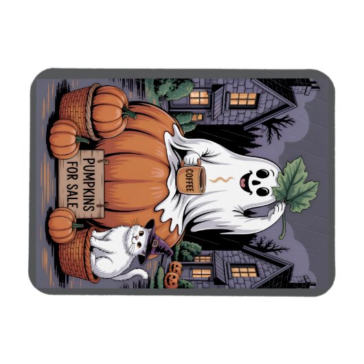 Pumpkins For Sale & Caffeine Ghost & Cat V2 マグネット (横)
