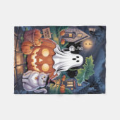 Pumpkins For Sale & Caffeine Ghost With Cat フリースブランケット (正面(横))