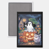 Pumpkins For Sale & Caffeine Ghost With Cat  マグネット (正面/裏面)