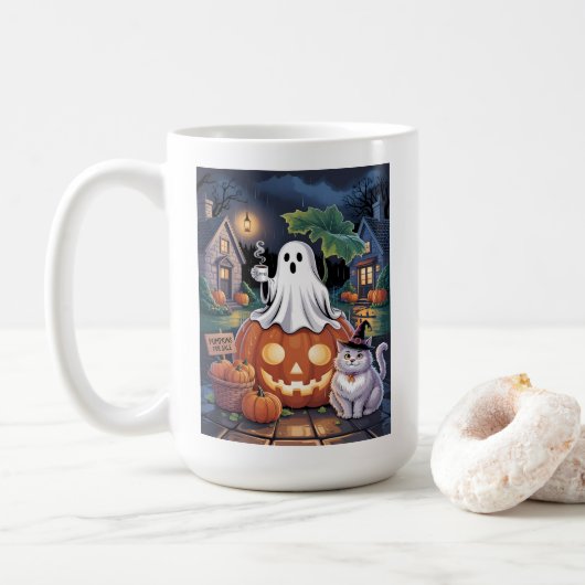 Pumpkins For Sale & Caffeine Ghost With Cat Mug コーヒーマグカップ (ドーナツ)
