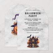 Pumpkins Haunted House Bats Halloween Party 招待状 (正面/裏面)