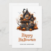 Pumpkins Haunted House Ghost Halloween Card シーズンカード (正面/裏面)